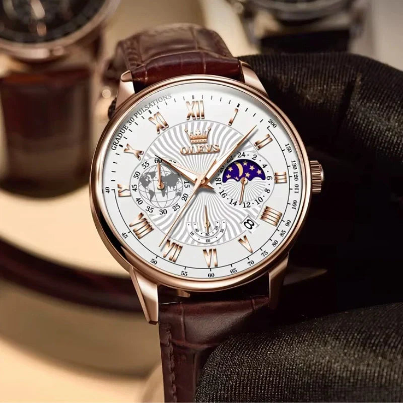Mondphasen-Uhr – Schwarzes Zifferblatt, Klassische Eleganz