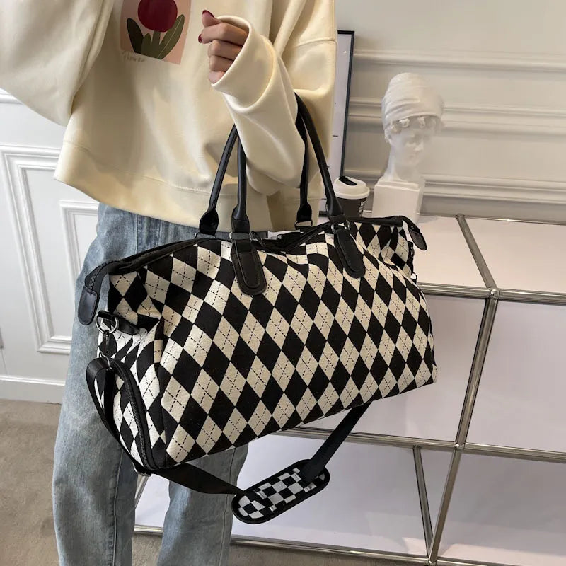 Hahnentritt Weekender Tasche – Old-Money Reise-Stil